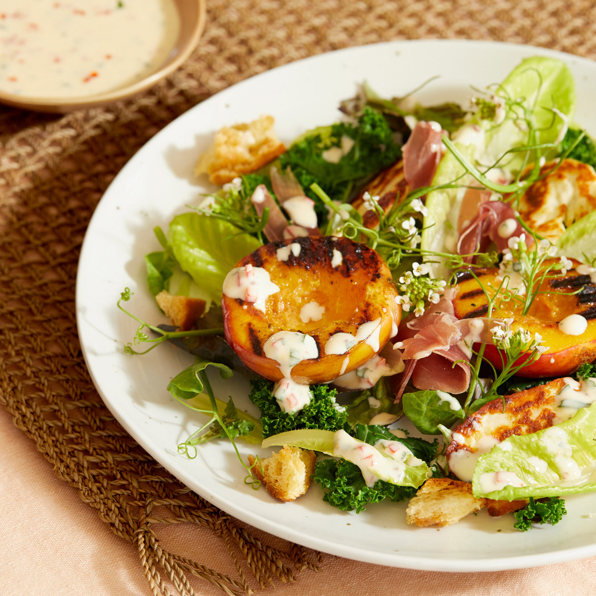 Grilled Nectarine Salad with Spicy Yogurt Dressing